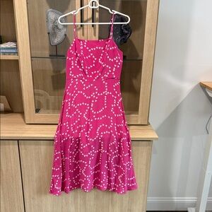 HVN Pink Heart Pattern Midi Silk Dress